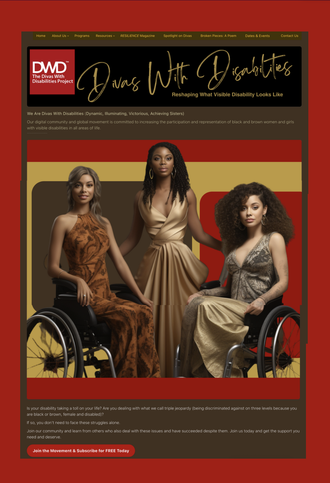 Homepage idea for the Divas With Disabilities website. 